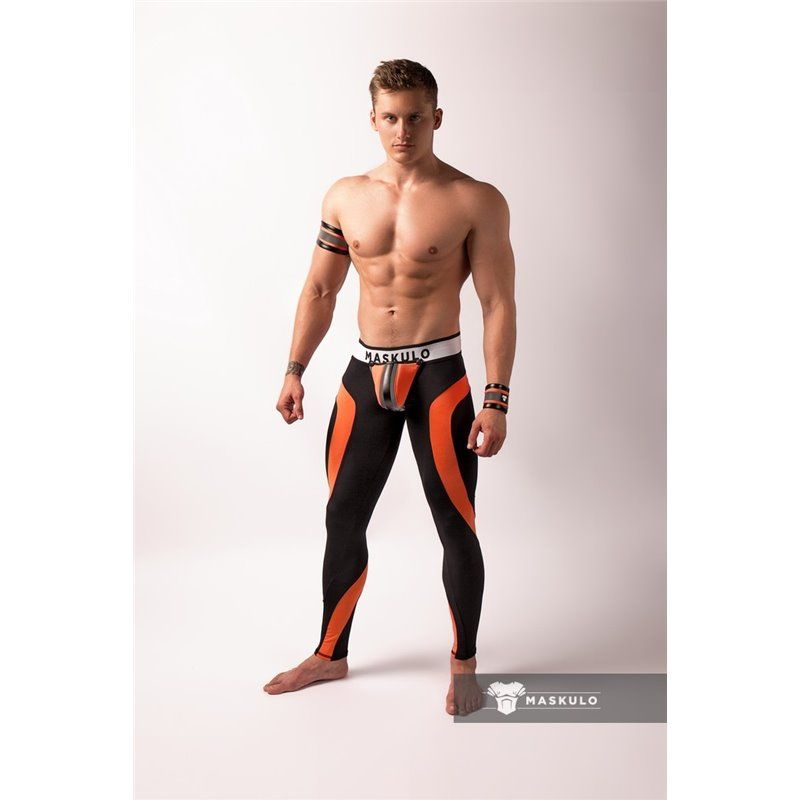 MASKULO - Men&#39;s Fetish Leggings Codpiece Neon Orange - 2XL