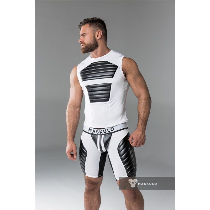 MASKULO - Men&#39;s Fetish Tank Top Spandex Front Pads White - Medium