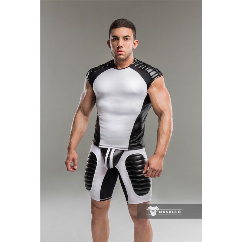 MASKULO - Men&#39;s Fetish Top Spandex Shoulder Lacing White - Medium