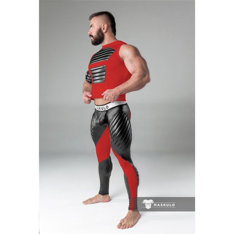 MASKULO - Men&#39;s Fetish Tank Top Spandex Front Pads Red - Medium