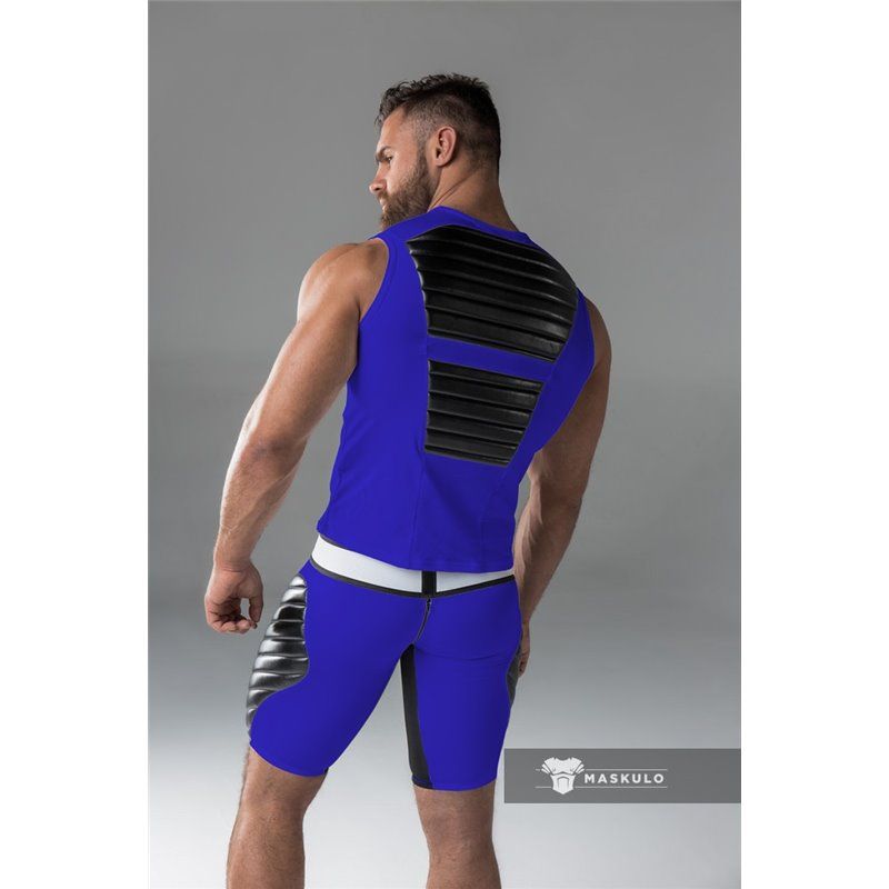 MASKULO - Men&#39;s Fetish Tank Top Spandex Front Pads Navy Blue - Medium