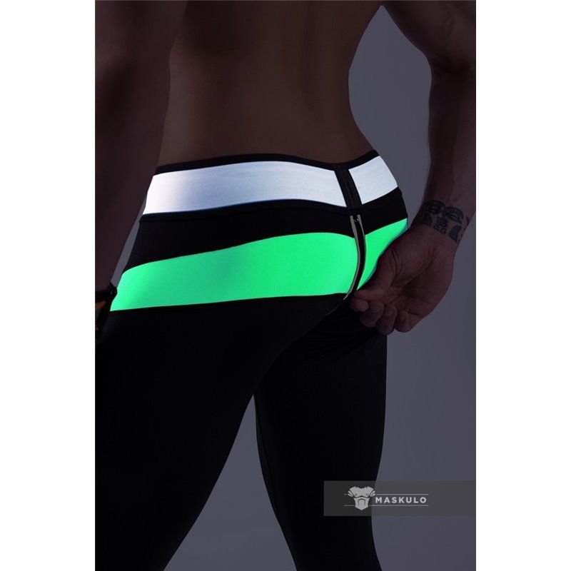 MASKULO - Men&#39;s Fetish Leggings Codpiece Zipped Rear Neon Green - 3XL