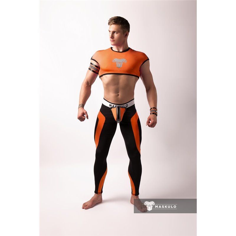 MASKULO - Men&#39;s Fetish Leggings Codpiece Zipped Rear Neon Orange - 5Xl
