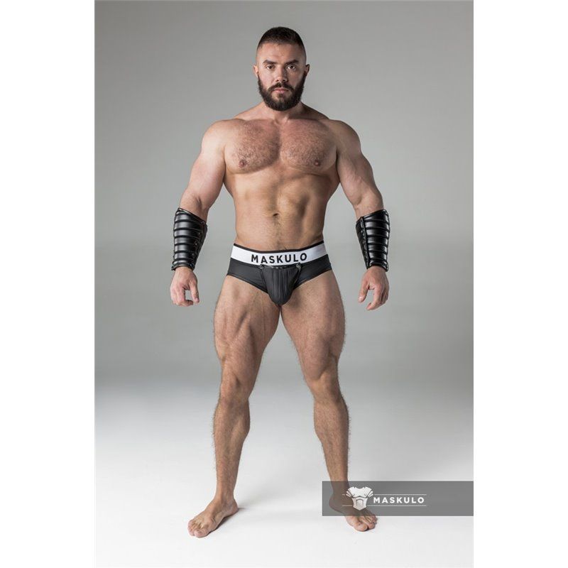 MASKULO - Rubber look Briefs Detachable pouch Open rear Black - 2XS