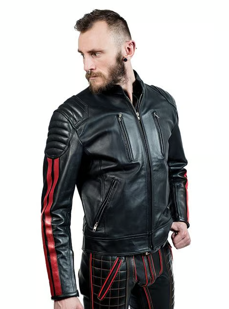 Addikt Racing Leather Biker jacket With Stripes
