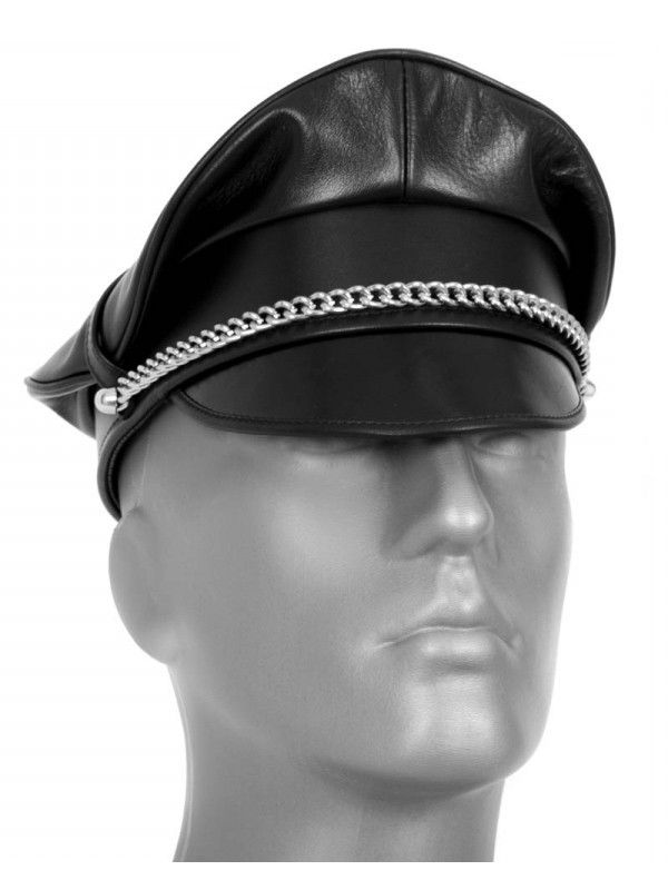 Addikt Leather Pipped Officer Muir Cap with Chain