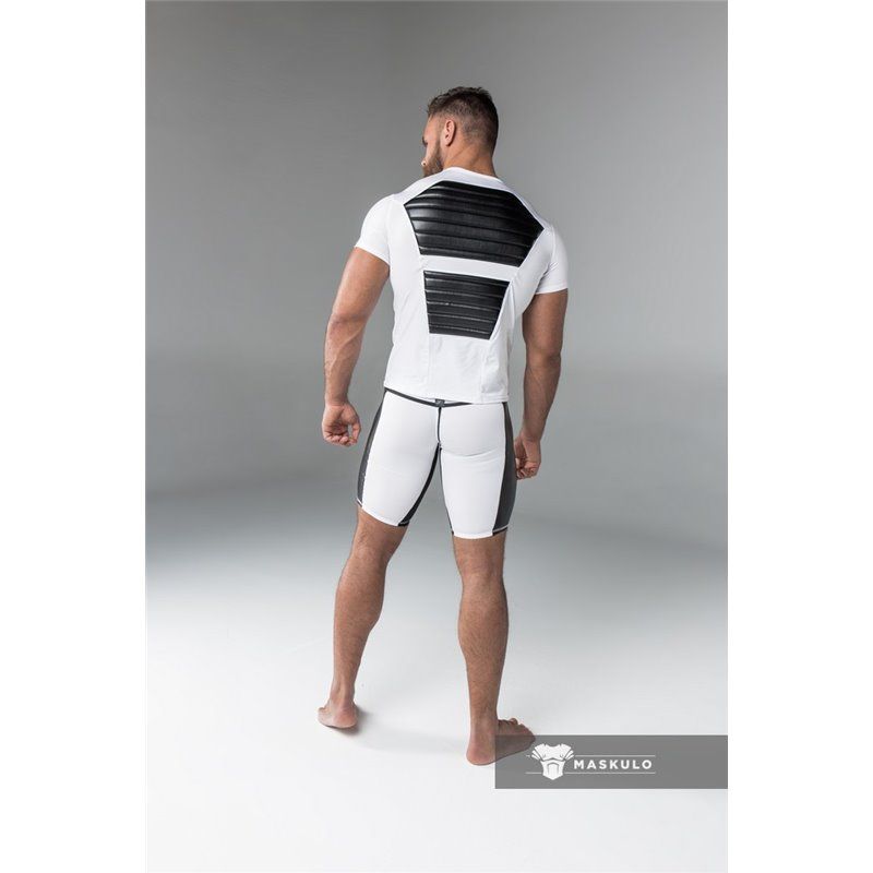 MASKULO - Armored Men&#39;s Fetish T-Shirt Spandex Front Pads White - 2XS
