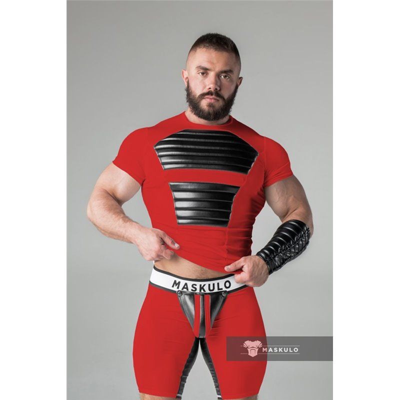 MASKULO - Armored Men&#39;s Fetish T-Shirt Spandex Front Pads Red - S