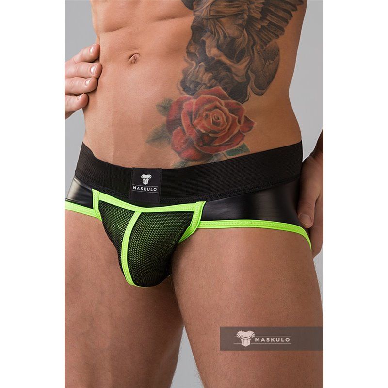 MASKULO - Briefs Mesh Codpiece Open Rear Neon Green - 2XL