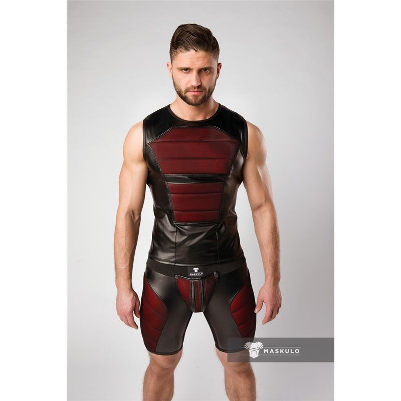 MASKULO - Color-Under Men&#39;s Fetish Tank Top Front Pads Red - 5XL