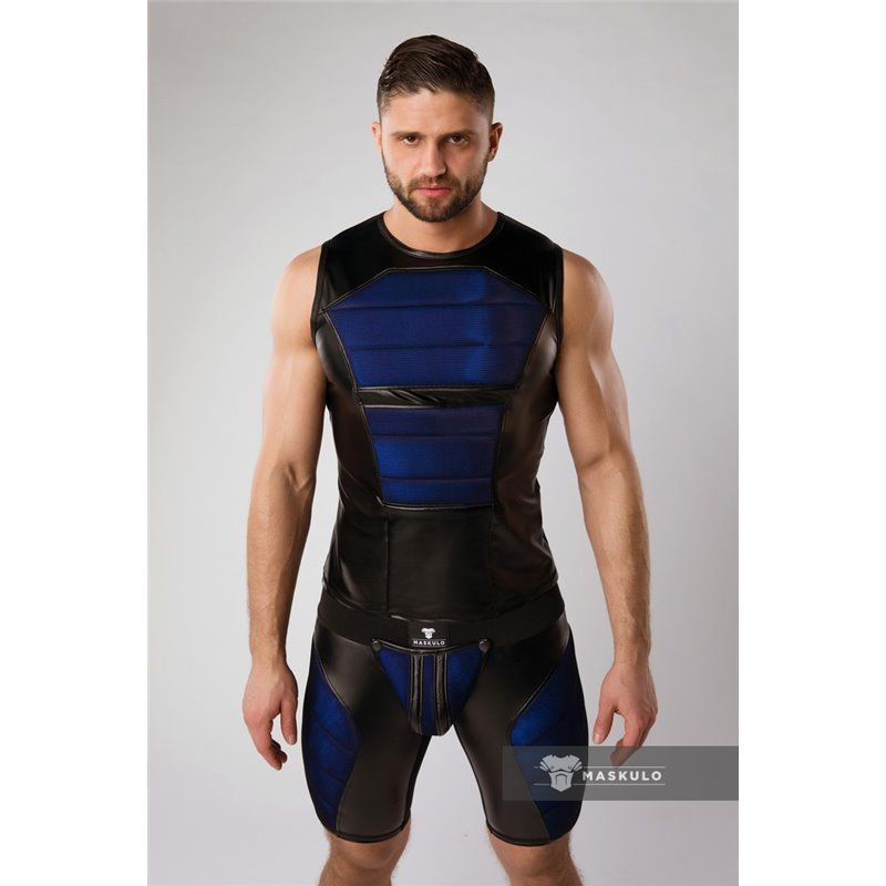 MASKULO - Color-Under Men&#39;s Fetish Tank Top Front Pads Royal Blue - XL