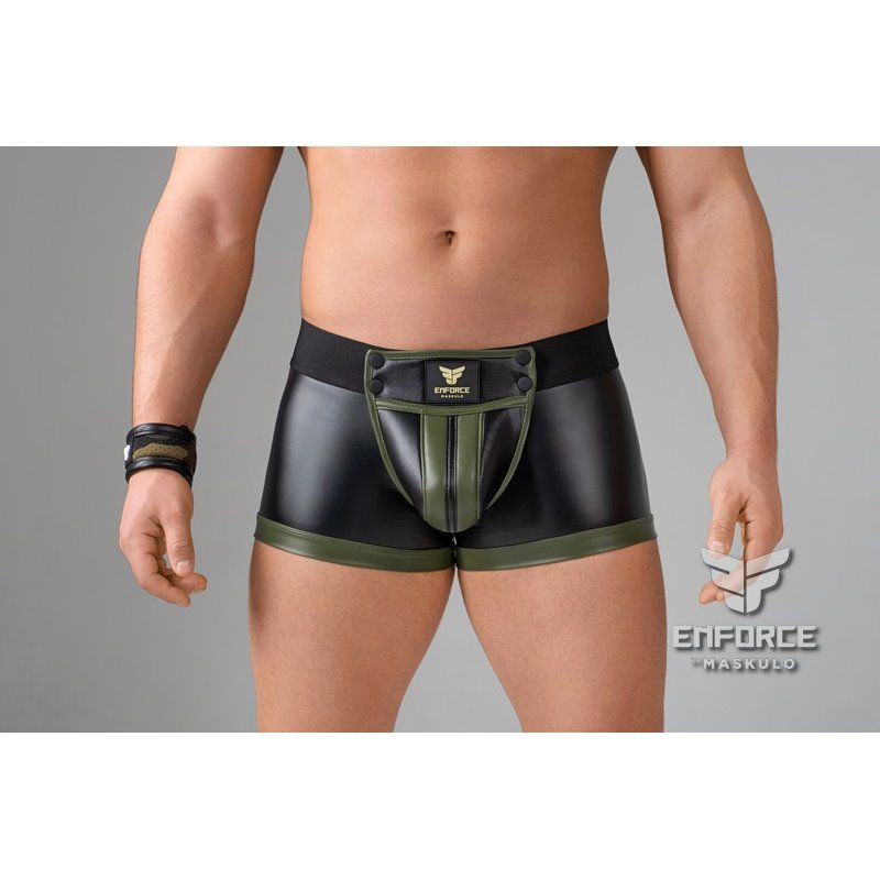 MASKULO- EnForce Shot Belt Codpiece Trunks Zipped Rear Black - Medium