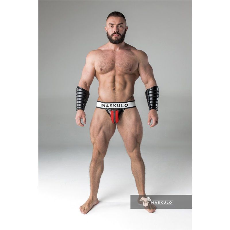 MASKULO - Fetish Jockstrap Detachable Leather-look Codpiece Red - Small