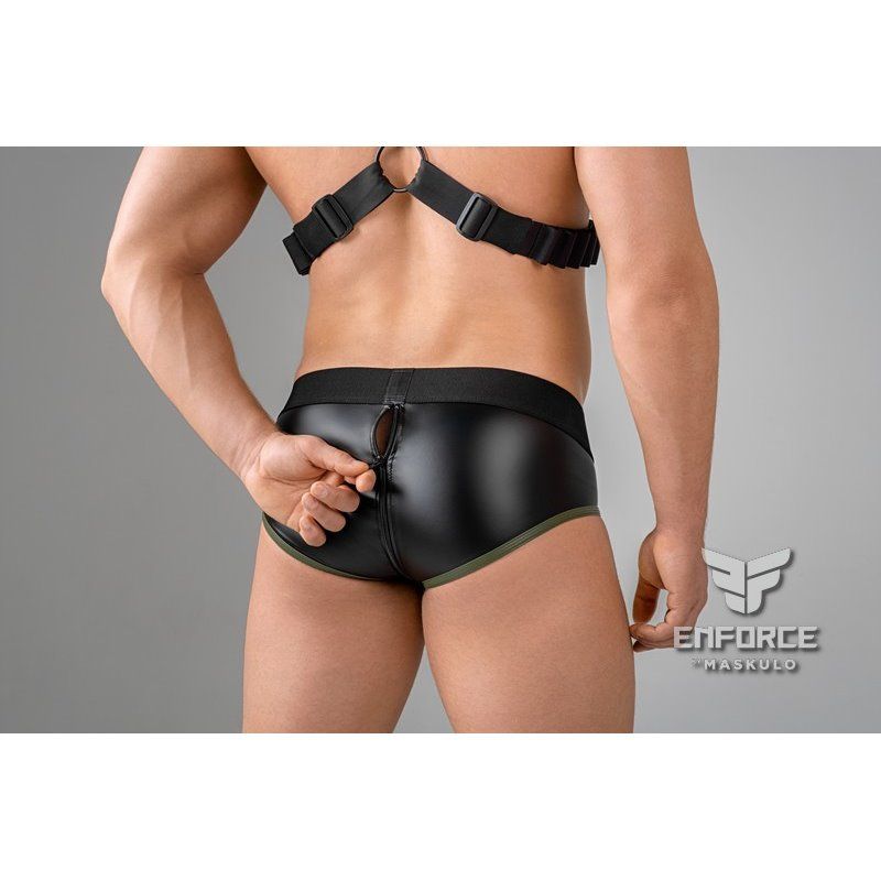 MASKULO- EnForce Waist-high Codpiece Briefs Zipped Rear Black - Small