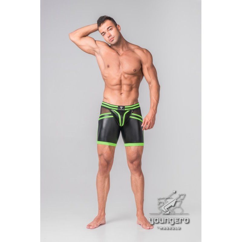MASKULO - Fetish Shorts Codpiece Open Rear Neon Green - XL