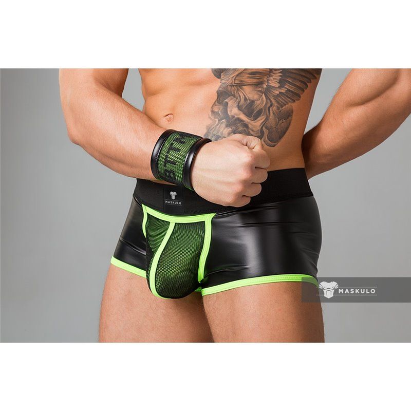 MASKULO - Fetish Trunks Mesh Codpiece Open Rear Neon Green - Large