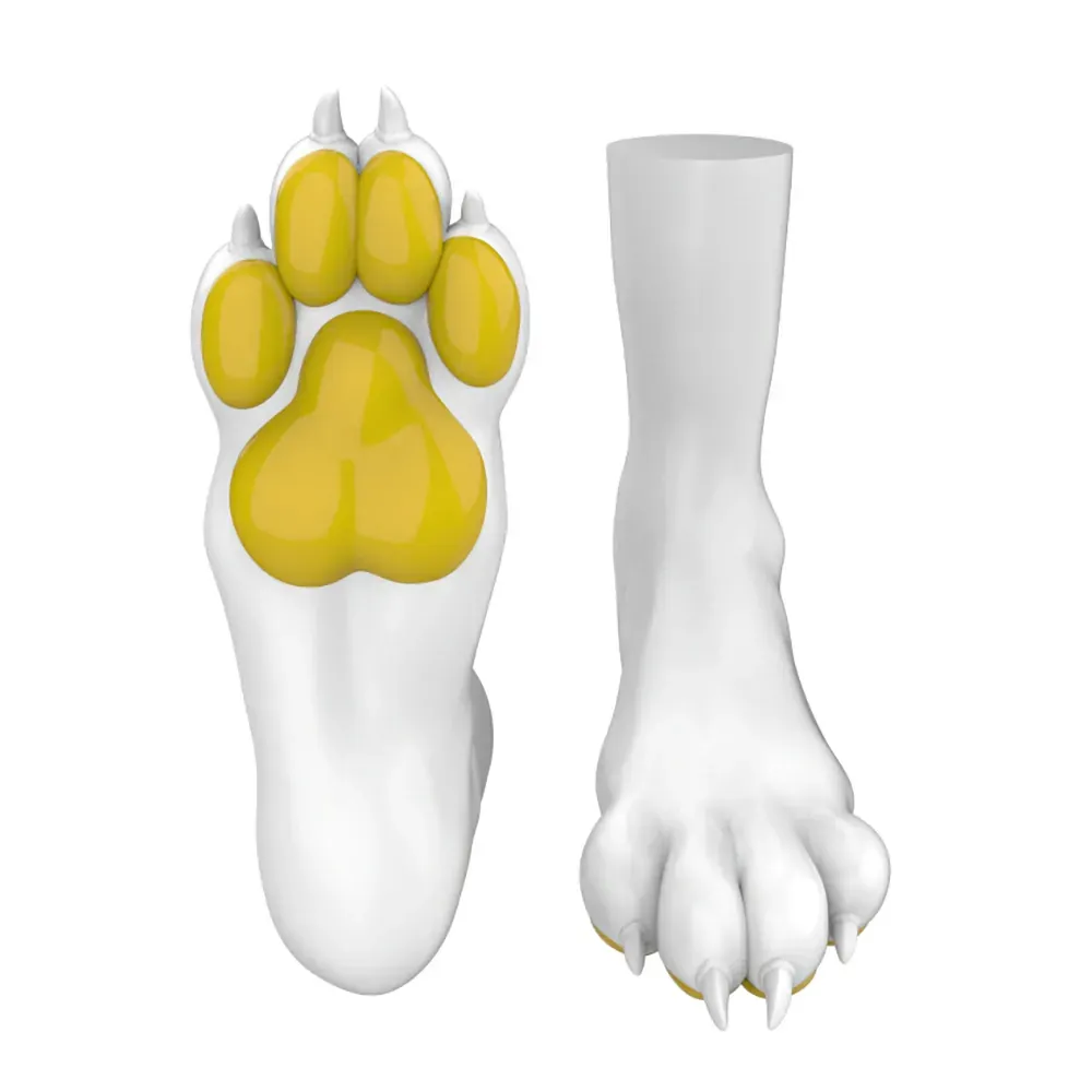 Silicone Furry Dog Feet White With Color Print