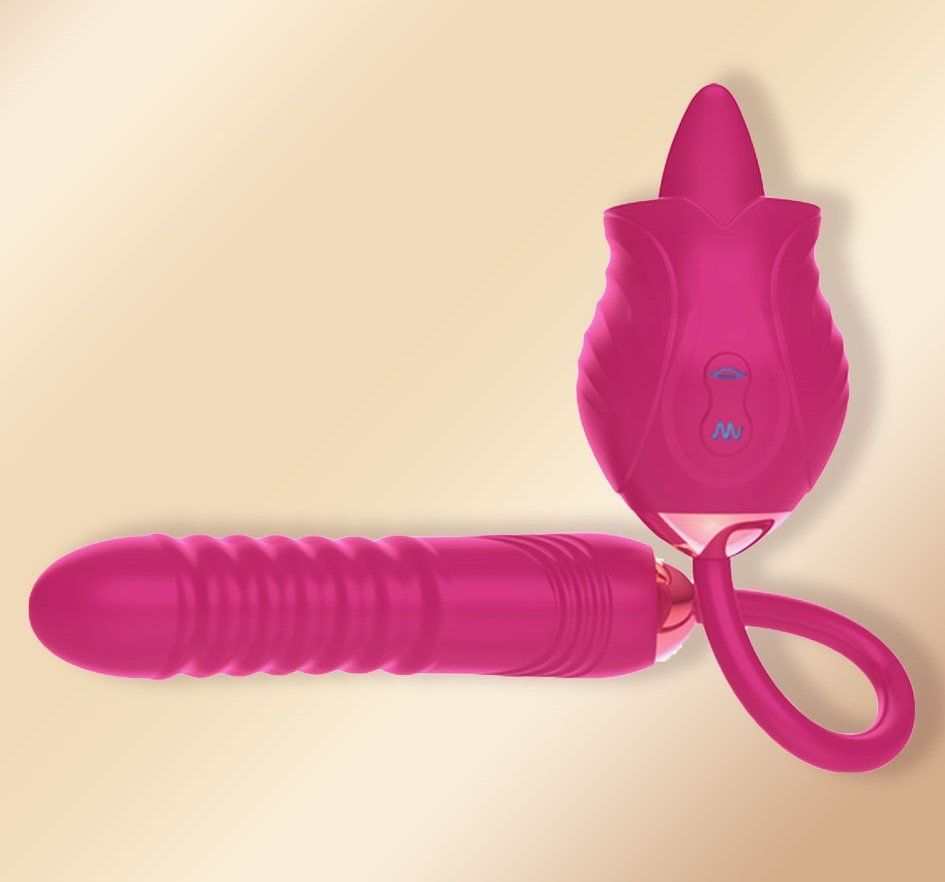 OBSESSD G-SPOT TONGUE ROSE &amp; TELESCOPIC VIBRATOR - black