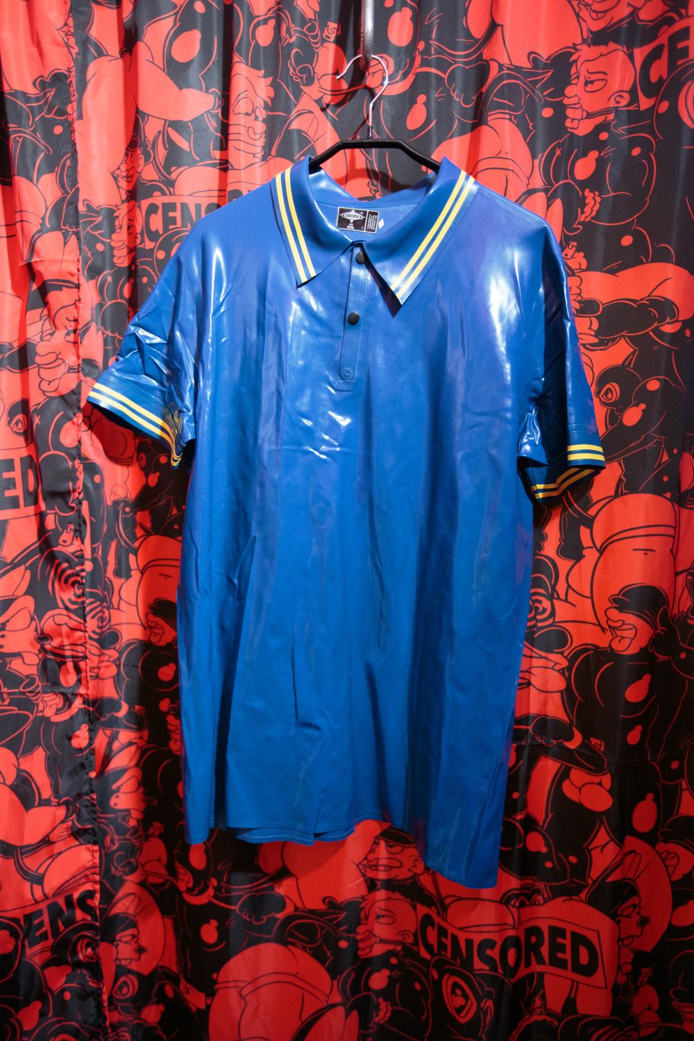 Libidex blue latex short sleeve collared top XXL