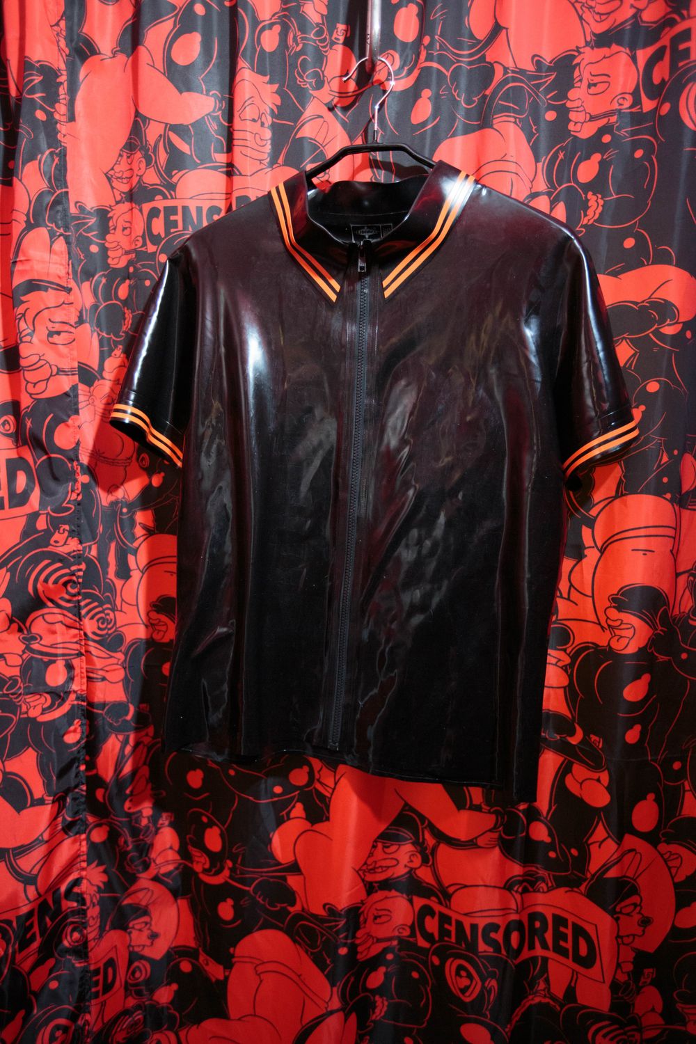 Libidex black latex short sleeve top with zipper XXL