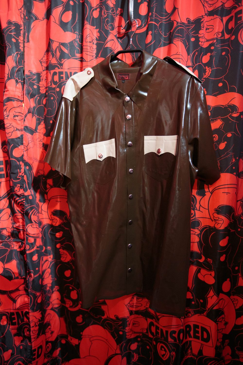 Polymorph brown latex short sleeve top XXL