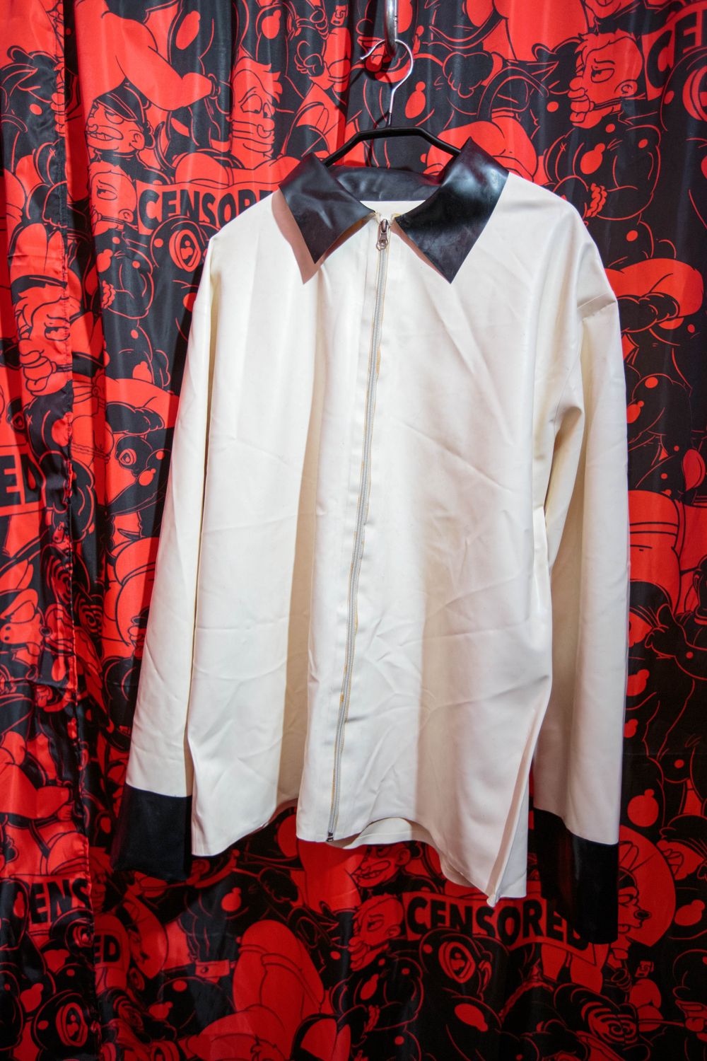 White latex long sleeve collared top