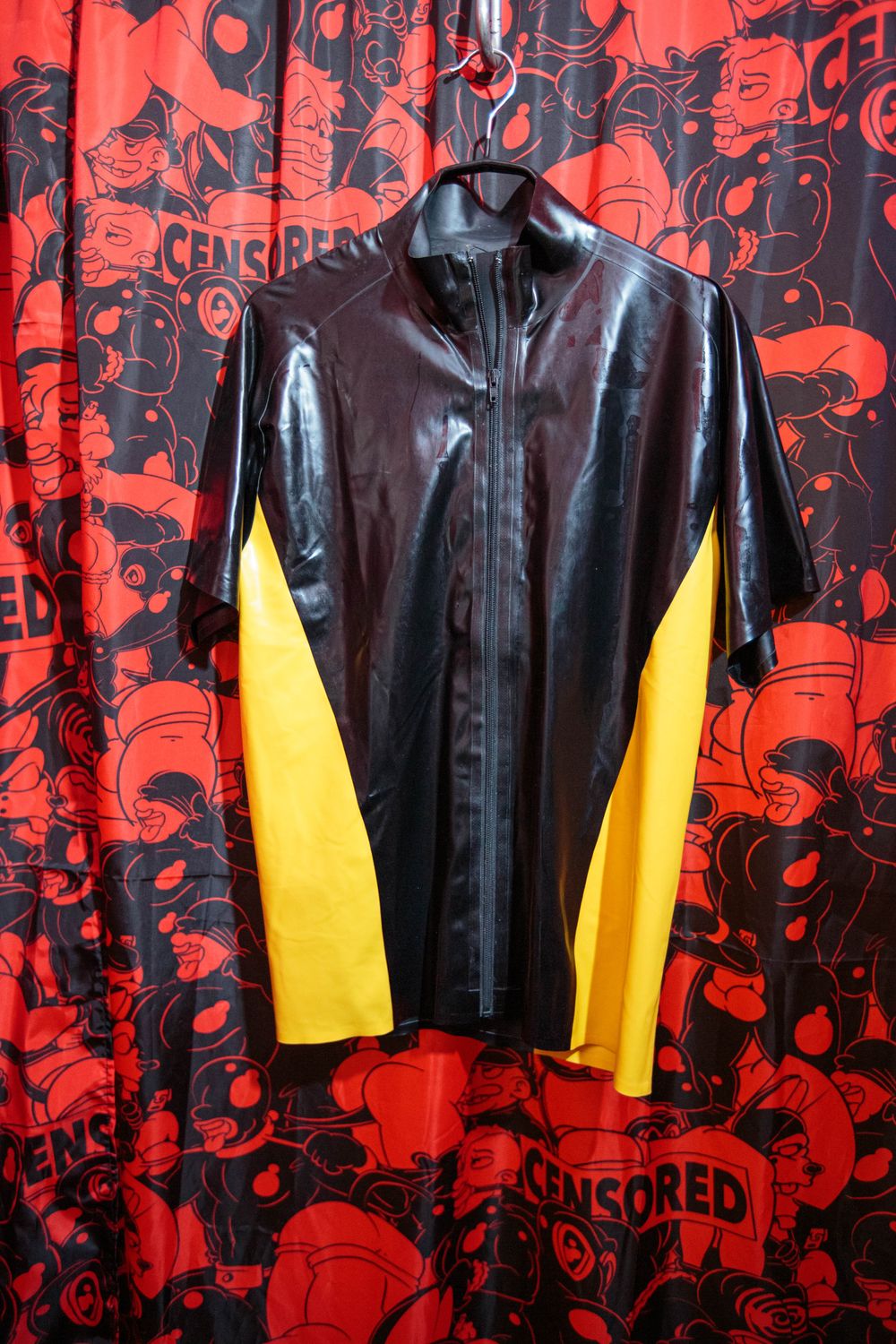 Black latex short sleeve top