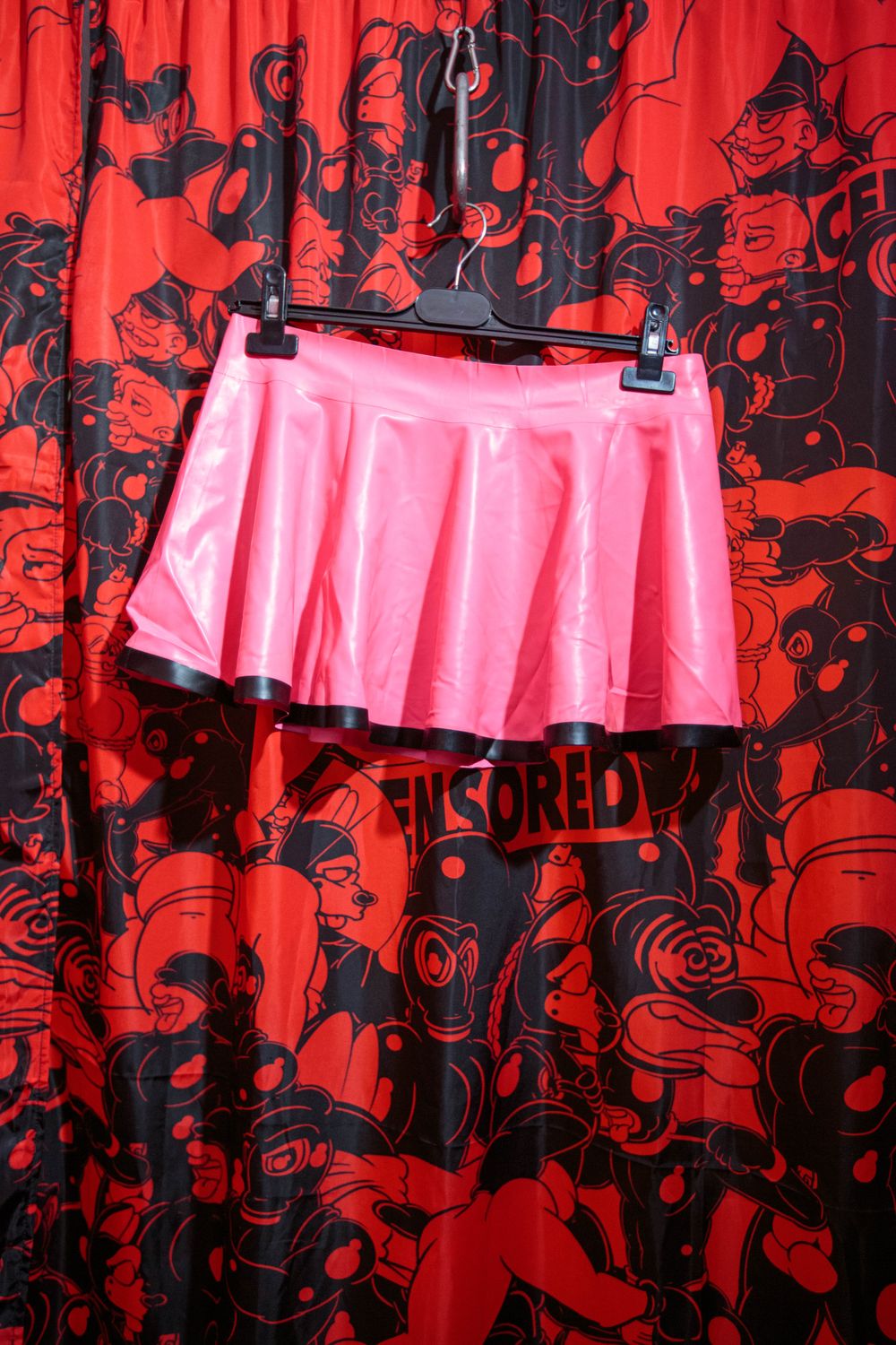 Pink latex fringed skirt
