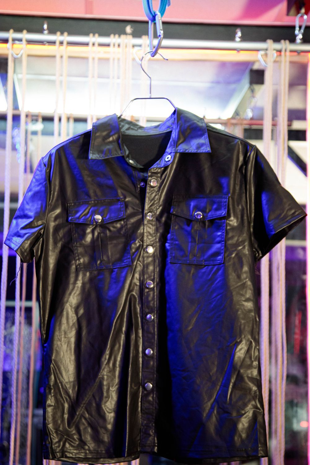 Vegan Leather Buttoned Short Sleeve Top