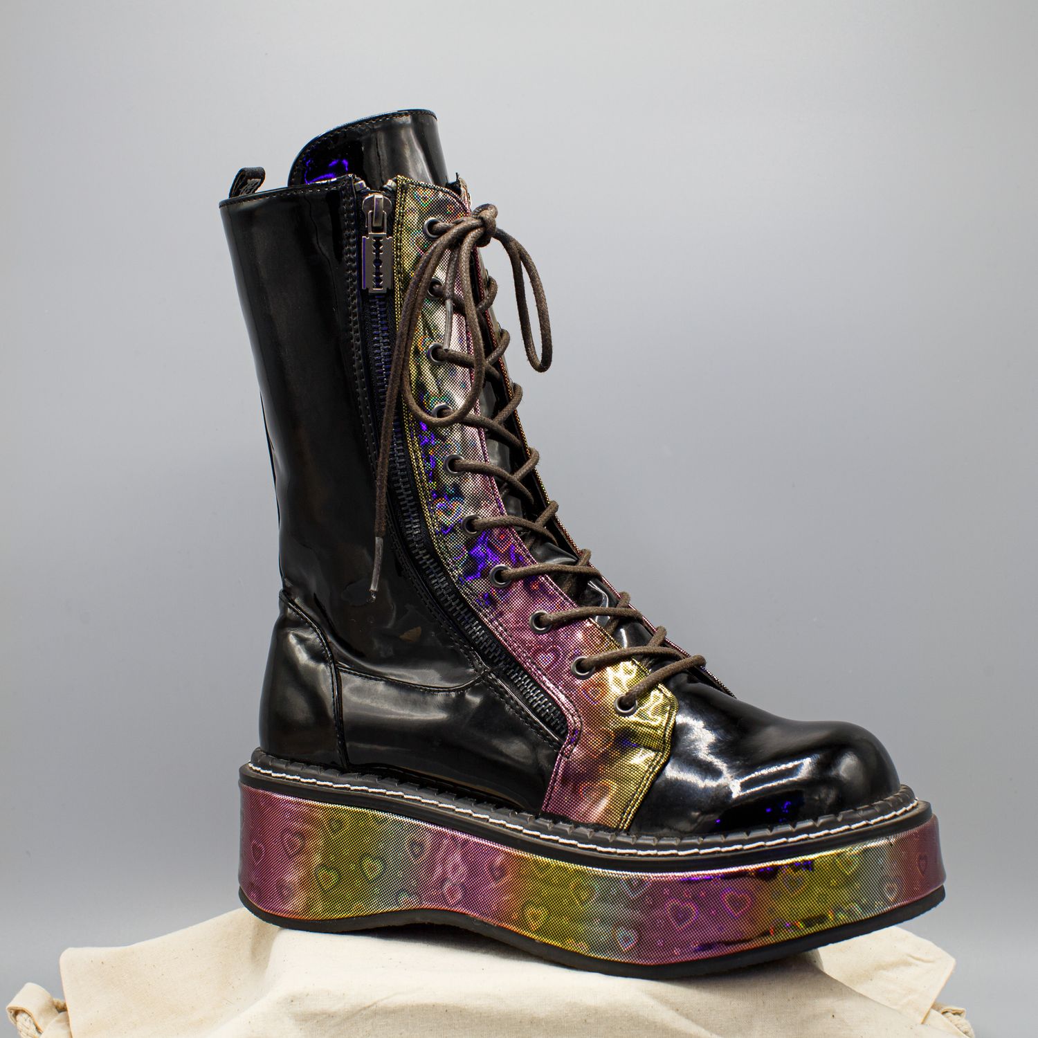 Black/Metallic  PVC Boots with Zipper