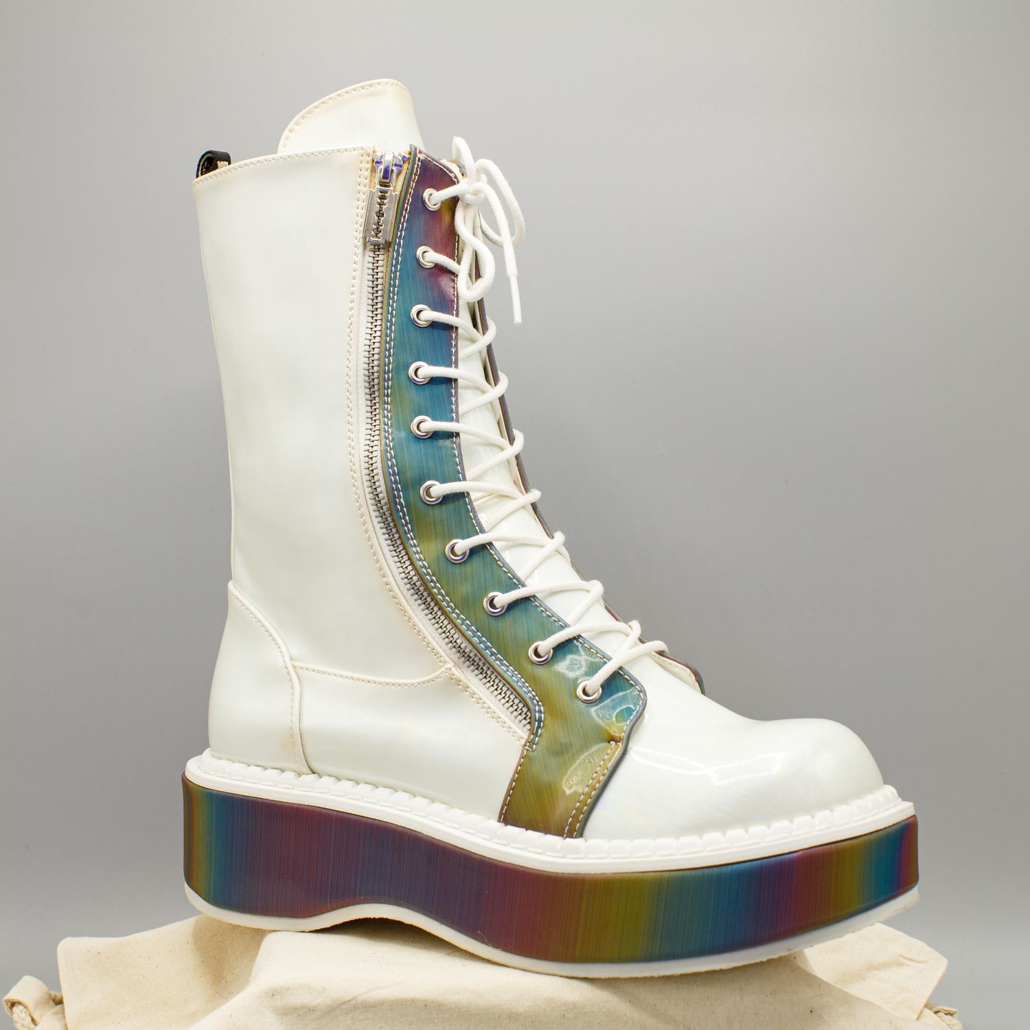 White/Rainbow PVC Boots with Zipper