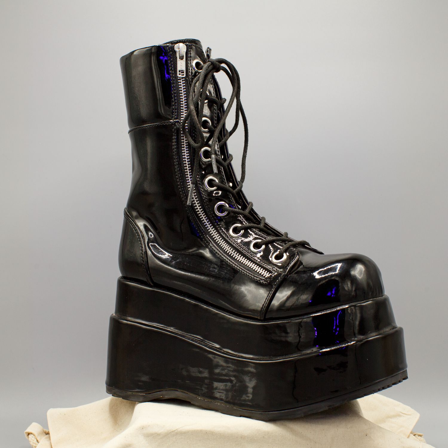 Black Platform PVC Boots with Zipper