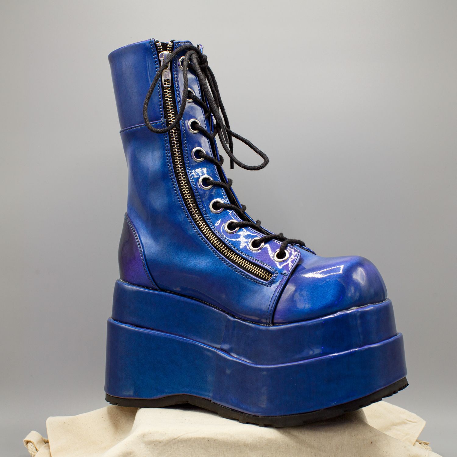 Blue Platform PVC Boots with Zipper