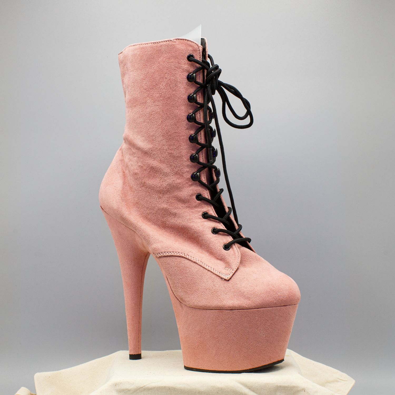 Pink Suede High Heel Platform Boots with Zipper