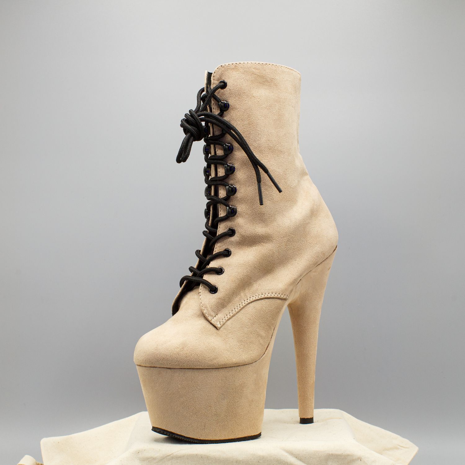 Tan Suede High Heel Platform Boots with Zipper