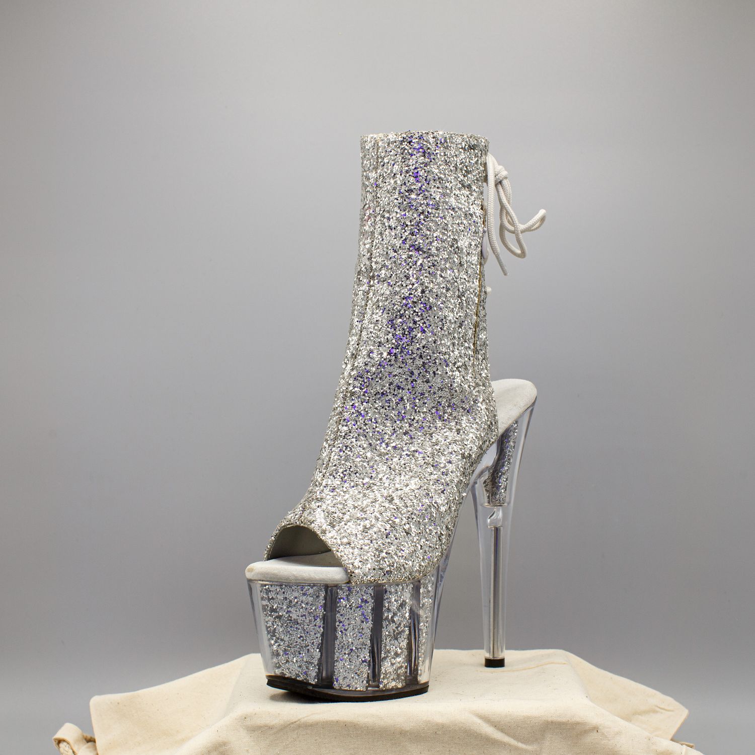 Silver Glitter PVC Platform Stiletto with Zipper