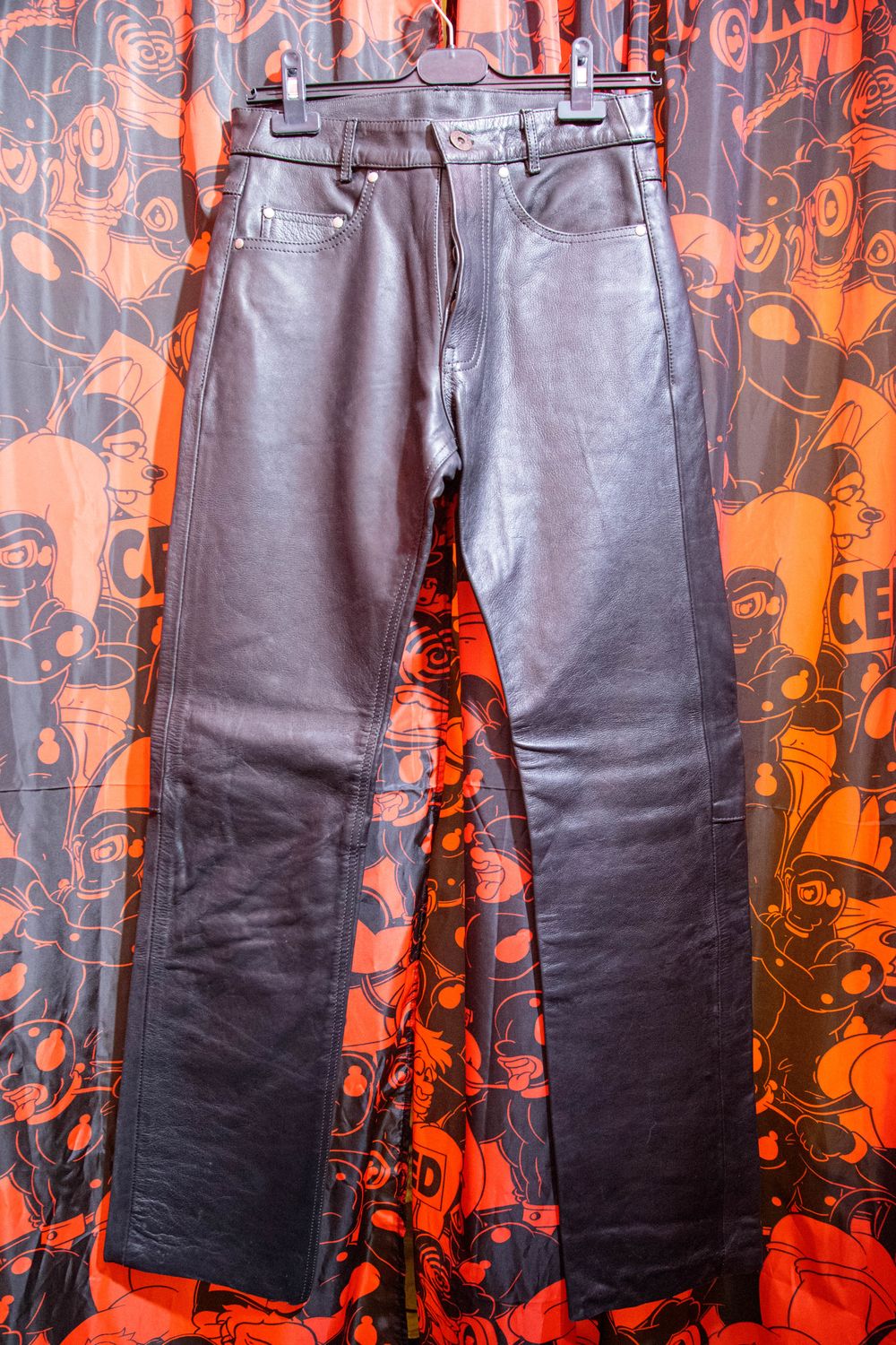 Black Leather Pants with Back Zipper Size 28