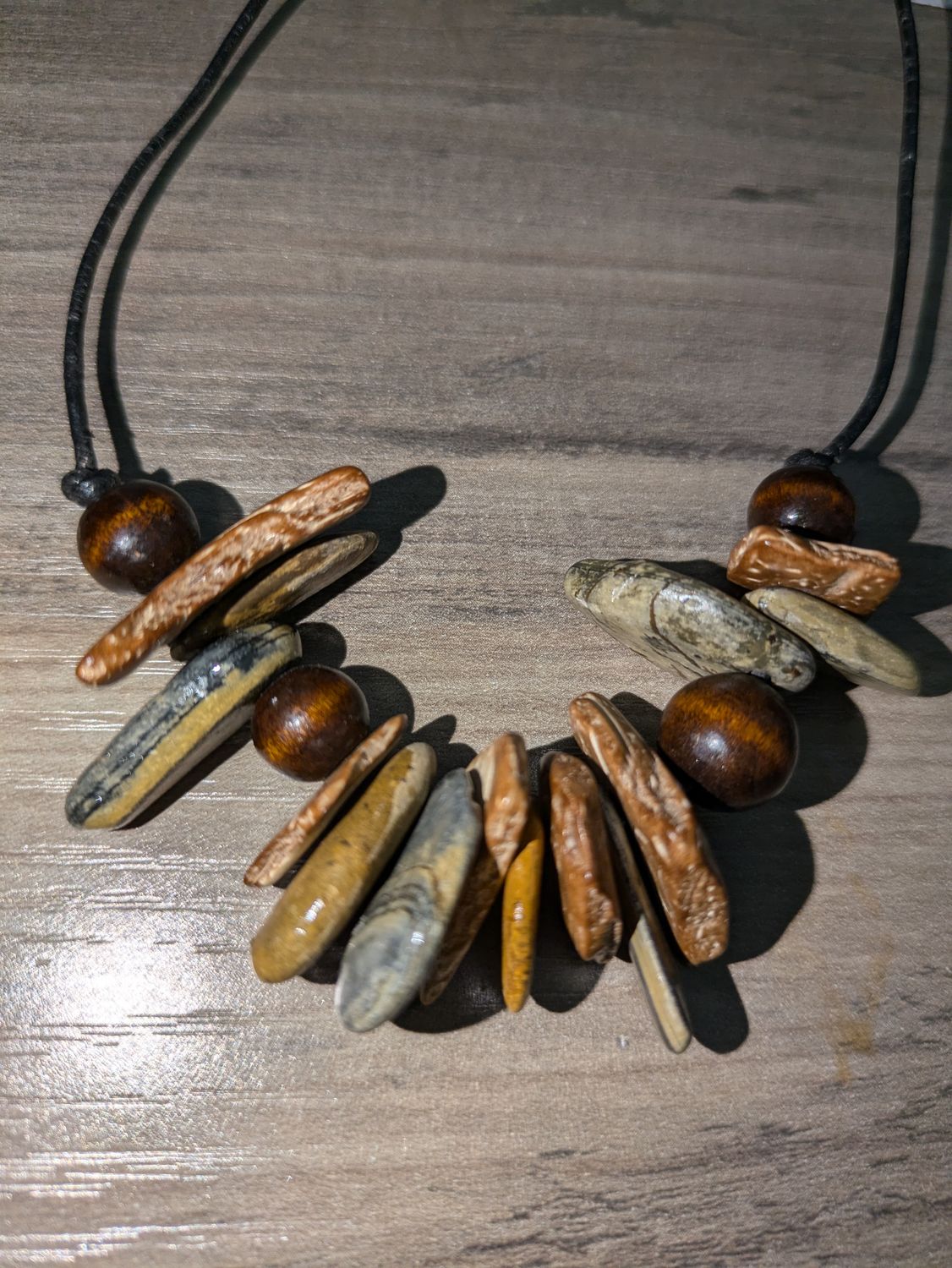 Leather Rock and Wood Necklace