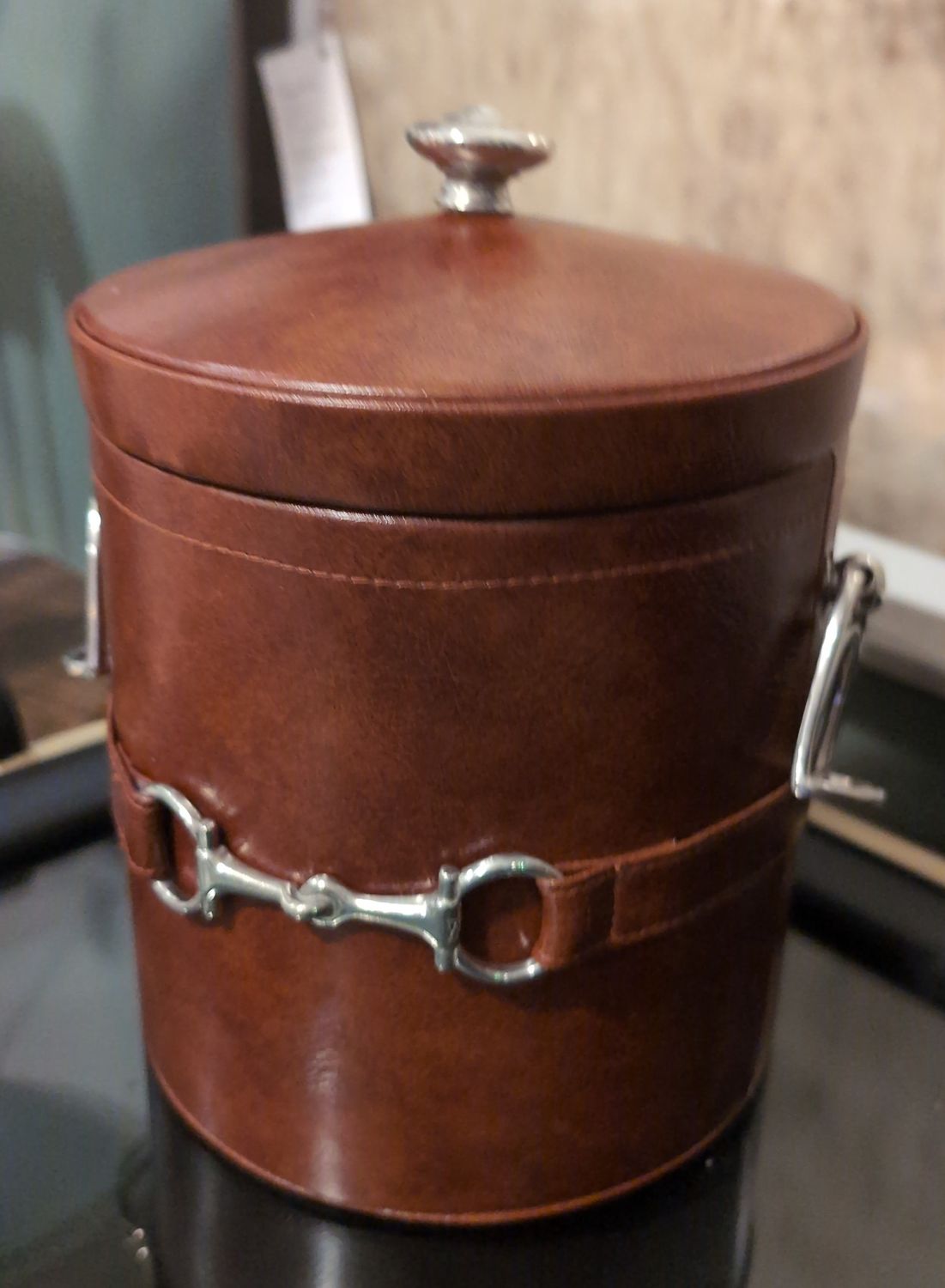 Equestrian horse bit leather ice bucket