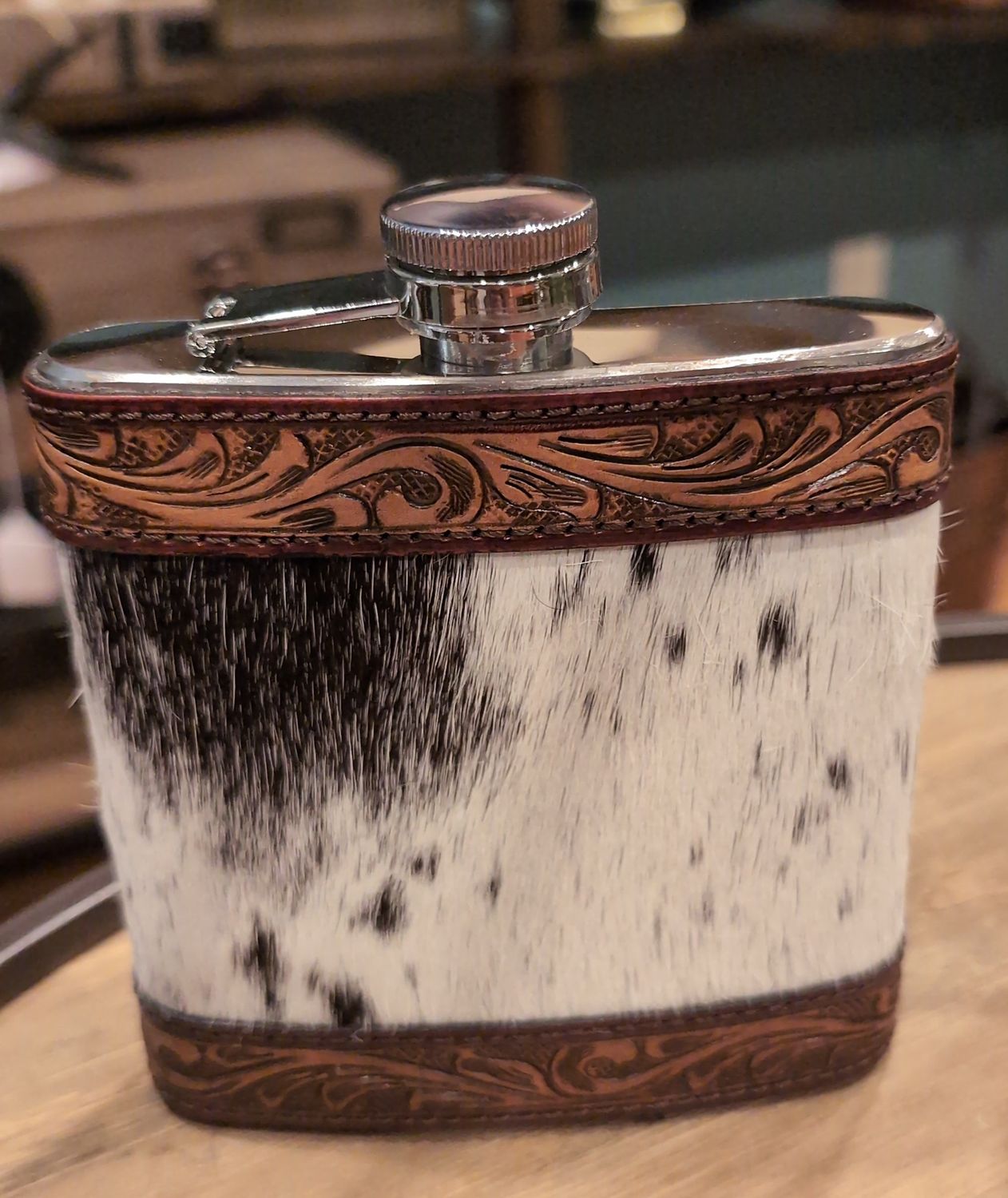Flask cowhide and tooled leather