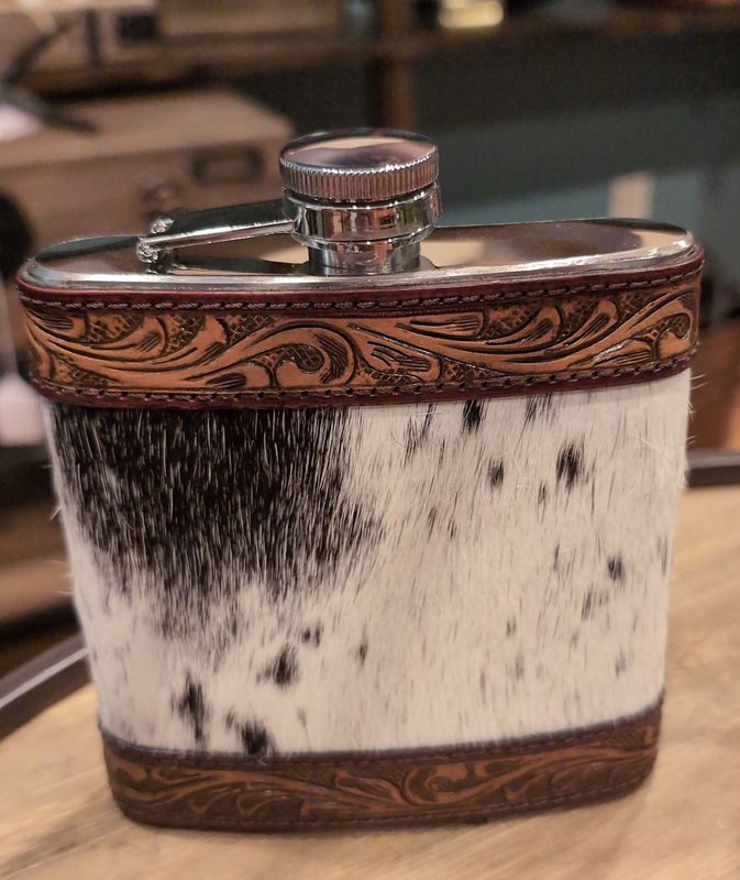 Flask cowhide and tooled leather