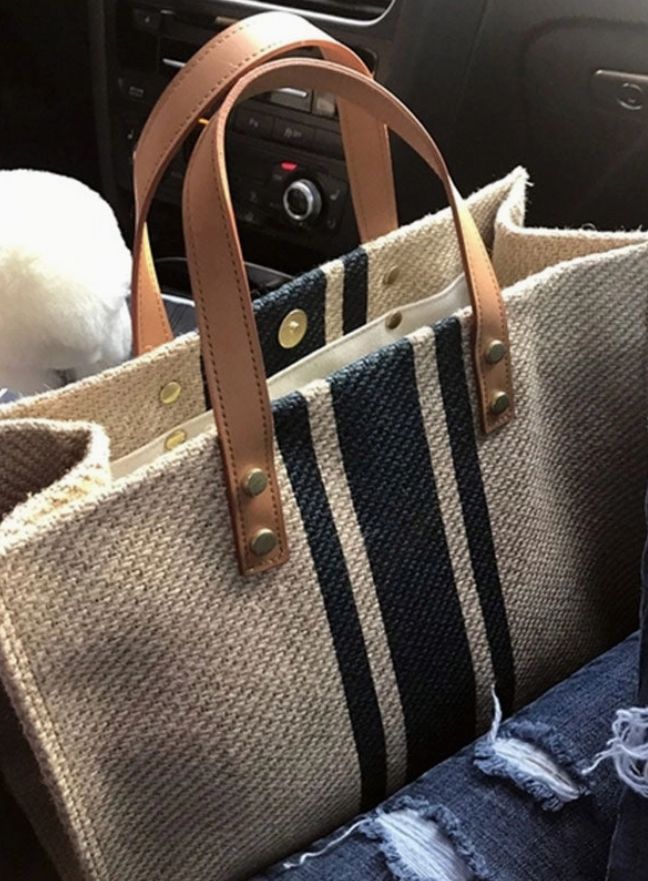 CY-32208-C1251 Black stripe canvas tote