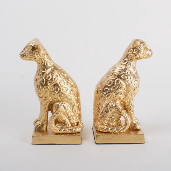 Gold leopard bookend s/2