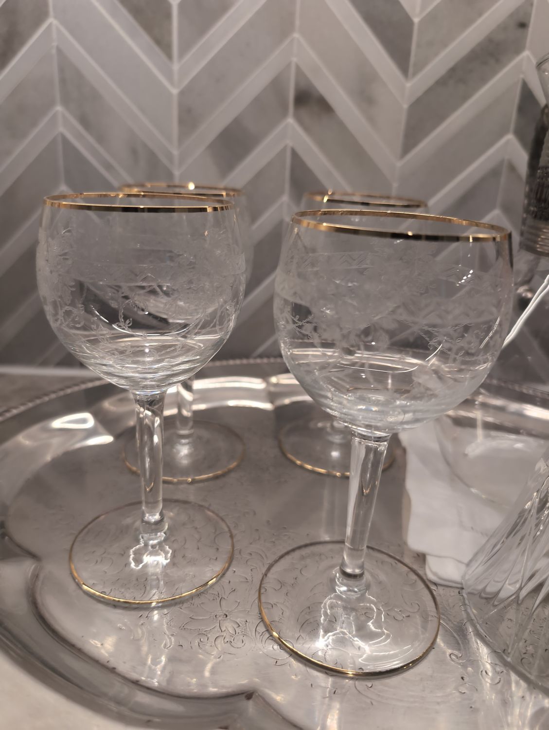 Gold Rimmed Etched Glasses