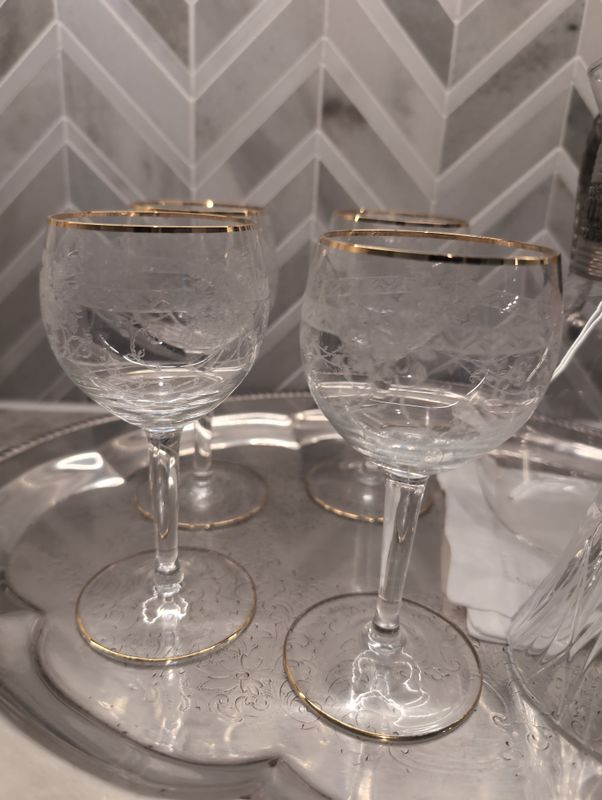 Gold Rimmed Etched Glasses