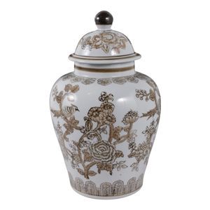brown/white chinoiserie jar