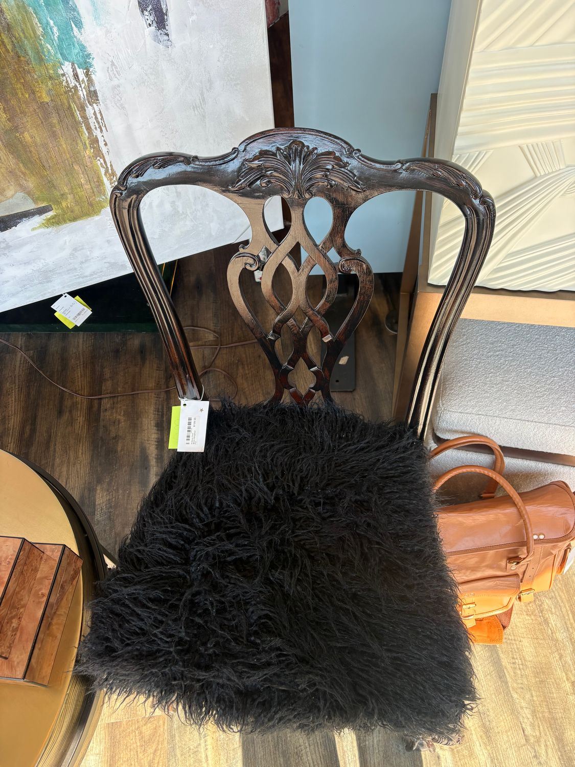 Antique Chair Black Mongolian Fur