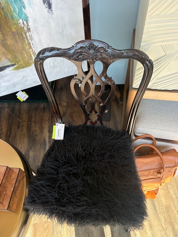 Antique Chair Black Mongolian Fur