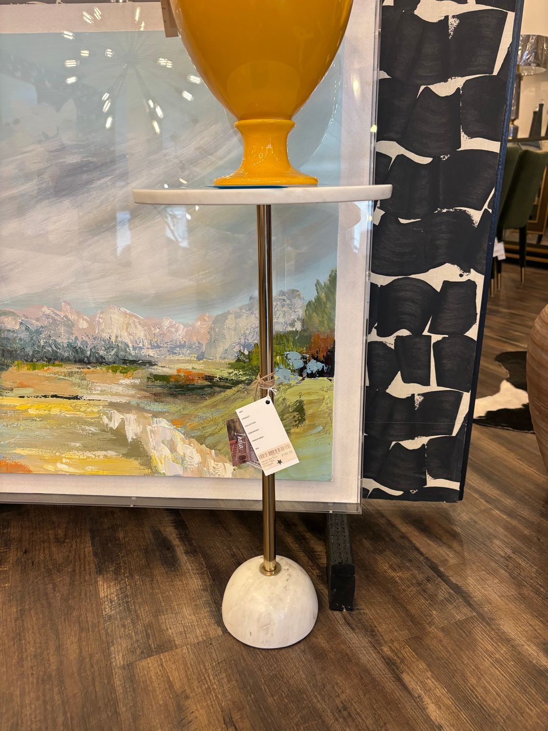 Marble Ball Base Accent Table, White/gold