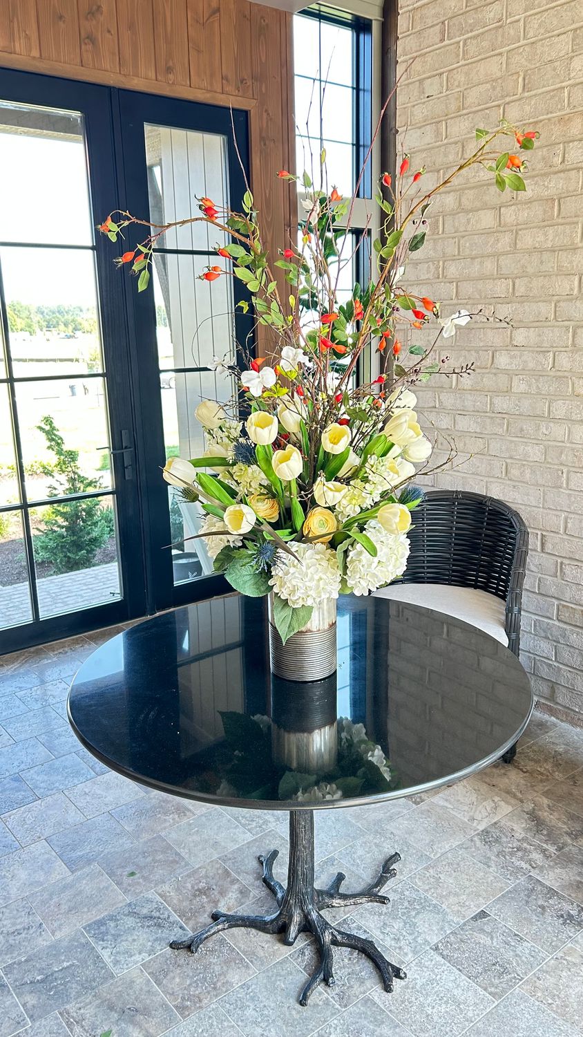 Cream Tulips Rosehips Arrangments